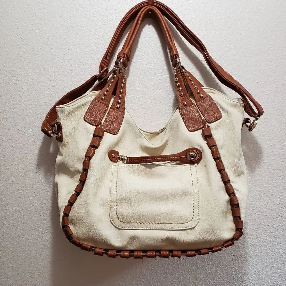 Ivory purse with brown trim